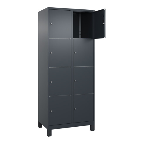 C+P Schließfachschrank Classic PLUS, Füße, 2 Abteile, 1950x800x500mm, 7016/7016 Innenhöhe Gefach oben (oberes 453 mm Front RAL 7016 Anthrazitgrau