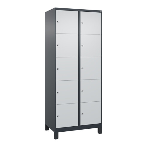 C+P Schließfachschrank Classic PLUS, Füße, 2 Abteile, 1950x800x500mm, 7016/7035 Innenhöhe Gefach oben (oberes 365 mm Front RAL 7035 Lichtgrau