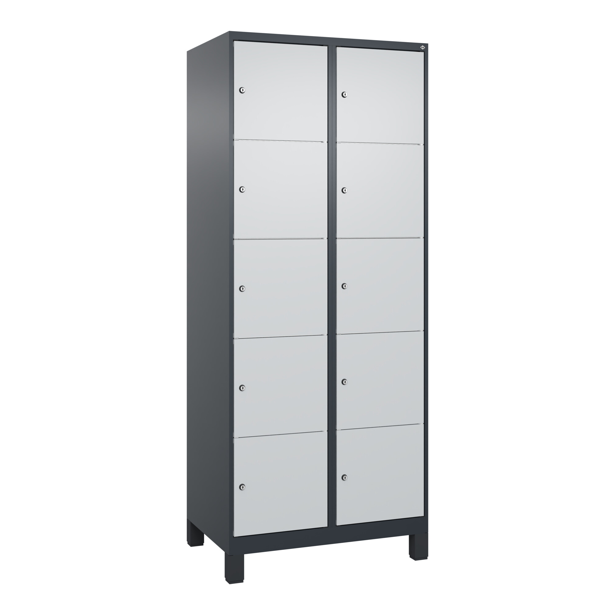 C+P Schließfachschrank Classic PLUS, Füße, 2 Abteile, 1950x800x500mm, 7016/7035 Innenhöhe Gefach oben (oberes 365 mm Front RAL 7035 Lichtgrau ; C + P