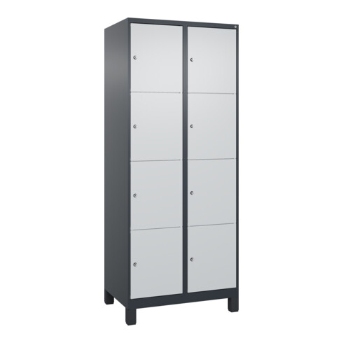 C+P Schließfachschrank Classic PLUS, Füße, 2 Abteile, 1950x800x500mm, 7016/7035 Innenhöhe Gefach oben (oberes 453 mm Front RAL 7035 Lichtgrau