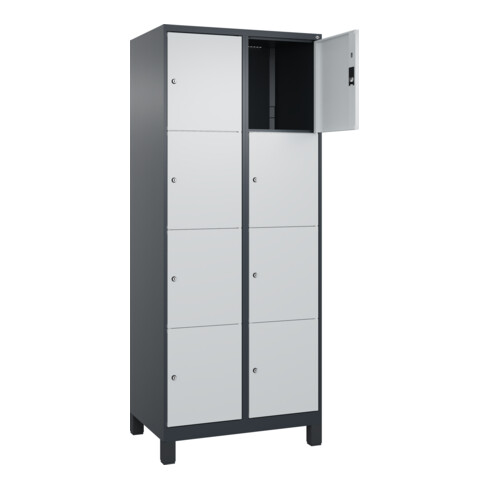 C+P Schließfachschrank Classic PLUS, Füße, 2 Abteile, 1950x800x500mm, 7016/7035 Innenhöhe Gefach oben (oberes 453 mm Front RAL 7035 Lichtgrau