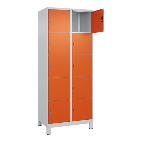 C+P Schließfachschrank Classic PLUS, Füße, 2 Abteile, 1950x800x500mm, 7035/2004 Innenhöhe Gefach oben (oberes 365 mm Front RAL 2004 Reinorange