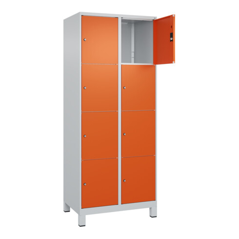 C+P Schließfachschrank Classic PLUS, Füße, 2 Abteile, 1950x800x500mm, 7035/2004 Innenhöhe Gefach oben (oberes 453 mm Front RAL 2004 Reinorange