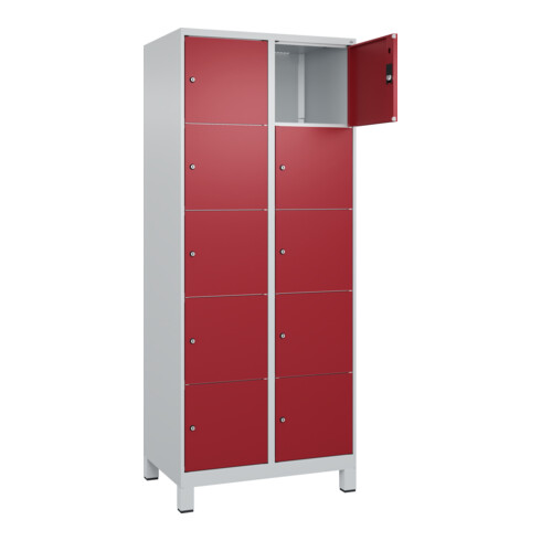 C+P Schließfachschrank Classic PLUS, Füße, 2 Abteile, 1950x800x500mm, 7035/3003 Innenhöhe Gefach oben (oberes 365 mm Front RAL 3003 Rubinrot