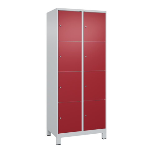 C+P Schließfachschrank Classic PLUS, Füße, 2 Abteile, 1950x800x500mm, 7035/3003 Innenhöhe Gefach oben (oberes 453 mm Front RAL 3003 Rubinrot