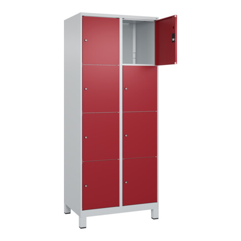 C+P Schließfachschrank Classic PLUS, Füße, 2 Abteile, 1950x800x500mm, 7035/3003 Innenhöhe Gefach oben (oberes 453 mm Front RAL 3003 Rubinrot