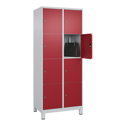 C+P Schließfachschrank Classic PLUS, Füße, 2 Abteile, 1950x800x500mm, 7035/3003 Innenhöhe Gefach oben (oberes 453 mm Front RAL 3003 Rubinrot