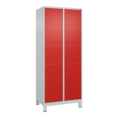 C+P Schließfachschrank Classic PLUS, Füße, 2 Abteile, 1950x800x500mm, 7035/3020 Innenhöhe Gefach oben (oberes 365 mm Front RAL 3020 Verkehrsrot