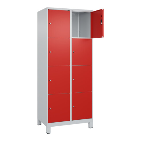 C+P Schließfachschrank Classic PLUS, Füße, 2 Abteile, 1950x800x500mm, 7035/3020 Innenhöhe Gefach oben (oberes 453 mm Front RAL 3020 Verkehrsrot