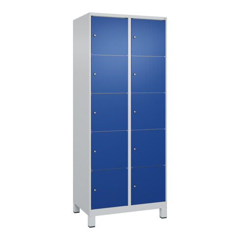 C+P Schließfachschrank Classic PLUS, Füße, 2 Abteile, 1950x800x500mm, 7035/5010 Innenhöhe Gefach oben (oberes 365 mm Front RAL 5010 Enzianblau