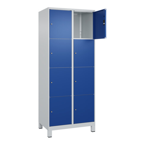 C+P Schließfachschrank Classic PLUS, Füße, 2 Abteile, 1950x800x500mm, 7035/5010 Innenhöhe Gefach oben (oberes 453 mm Front RAL 5010 Enzianblau