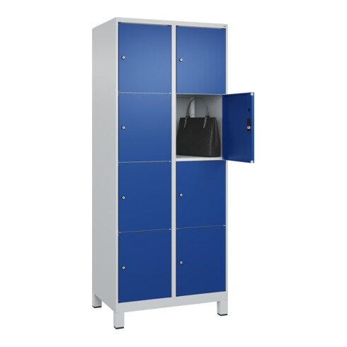 C+P Schließfachschrank Classic PLUS, Füße, 2 Abteile, 1950x800x500mm, 7035/5010 Innenhöhe Gefach oben (oberes 453 mm Front RAL 5010 Enzianblau