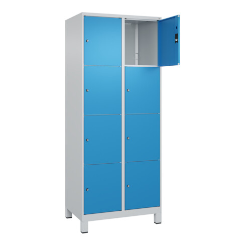 C+P Schließfachschrank Classic PLUS, Füße, 2 Abteile, 1950x800x500mm, 7035/5012 Innenhöhe Gefach oben (oberes 453 mm Front RAL 5012 Lichtblau