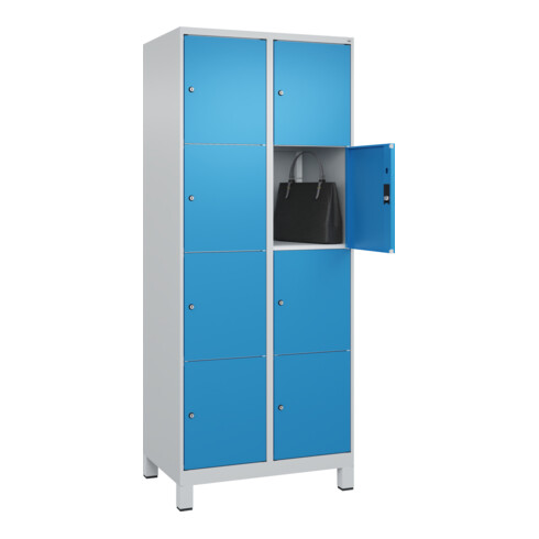 C+P Schließfachschrank Classic PLUS, Füße, 2 Abteile, 1950x800x500mm, 7035/5012 Innenhöhe Gefach oben (oberes 453 mm Front RAL 5012 Lichtblau