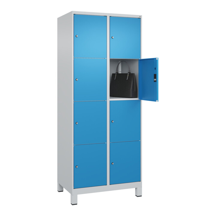 C+P Schließfachschrank Classic PLUS, Füße, 2 Abteile, 1950x800x500mm, 7035/5012 Innenhöhe Gefach oben (oberes 453 mm Front RAL 5012 Lichtblau