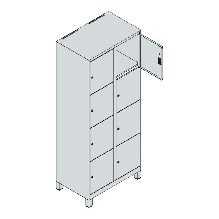 C+P Schließfachschrank Classic PLUS, Füße, 2 Abteile, 1950x800x500mm, 7035/5012 Innenhöhe Gefach oben (oberes 453 mm Front RAL 5012 Lichtblau