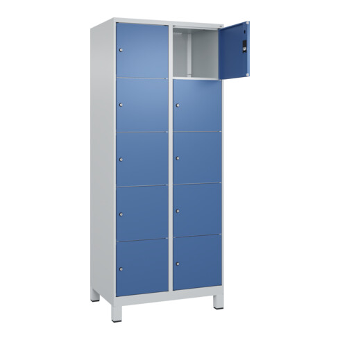 C+P Schließfachschrank Classic PLUS, Füße, 2 Abteile, 1950x800x500mm, 7035/5023 Innenhöhe Gefach oben (oberes 365 mm Front RAL 5023 Fernblau