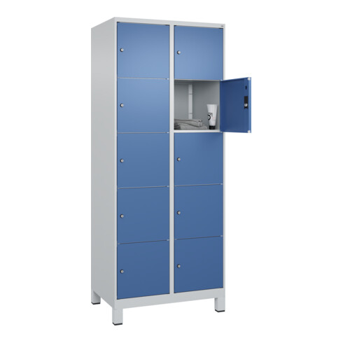 C+P Schließfachschrank Classic PLUS, Füße, 2 Abteile, 1950x800x500mm, 7035/5023 Innenhöhe Gefach oben (oberes 365 mm Front RAL 5023 Fernblau