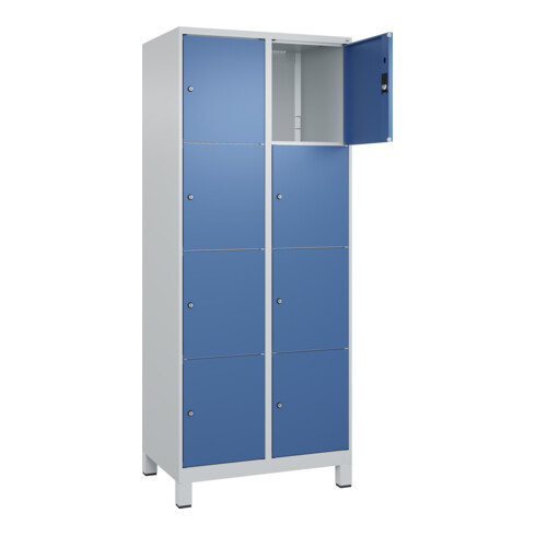 C+P Schließfachschrank Classic PLUS, Füße, 2 Abteile, 1950x800x500mm, 7035/5023 Innenhöhe Gefach oben (oberes 453 mm Front RAL 5023 Fernblau