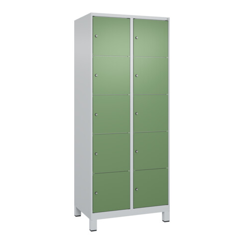 C+P Schließfachschrank Classic PLUS, Füße, 2 Abteile, 1950x800x500mm, 7035/6011 Innenhöhe Gefach oben (oberes 365 mm Front RAL 6011 Resedagrün