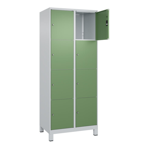 C+P Schließfachschrank Classic PLUS, Füße, 2 Abteile, 1950x800x500mm, 7035/6011 Innenhöhe Gefach oben (oberes 453 mm Front RAL 6011 Resedagrün