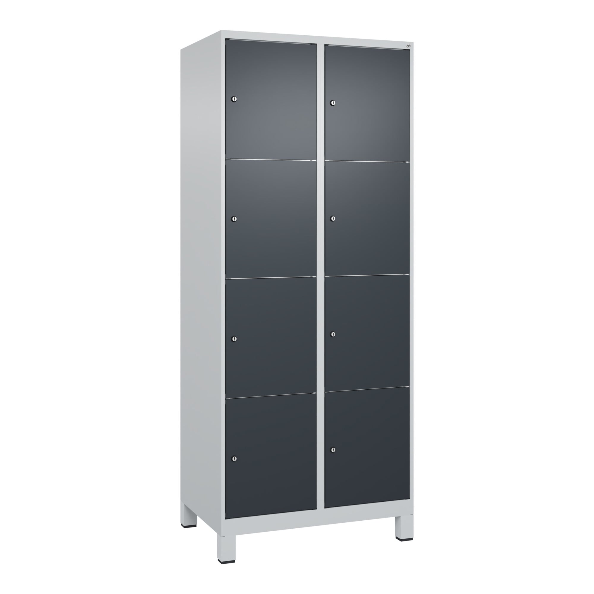 C+P Schließfachschrank Classic PLUS, Füße, 2 Abteile, 1950x800x500mm, 7035/7016 Innenhöhe Gefach oben (oberes 453 mm Front RAL 7016 Anthrazitgrau ; C