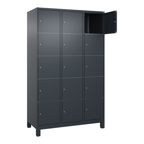 C+P Schließfachschrank Classic PLUS, Füße, 3 Abteile, 1950x1200x500mm, 7016/7016 Innenhöhe Gefach oben (oberes 365 mm Front RAL 7016 Anthrazitgrau