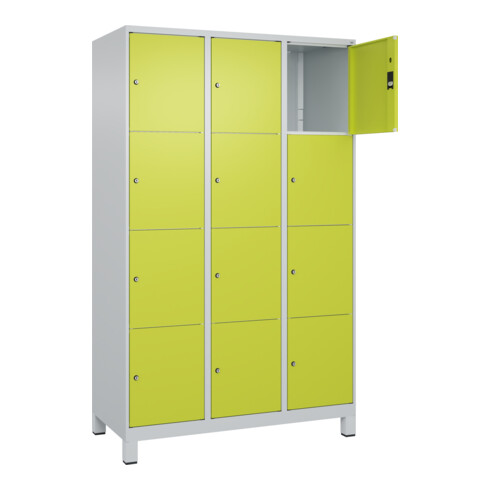 C+P Schließfachschrank Classic PLUS, Füße, 3 Abteile, 1950x1200x500mm, 7035/0024 Innenhöhe Gefach oben (oberes 453 mm Front 1108060 RDS Viridingrün