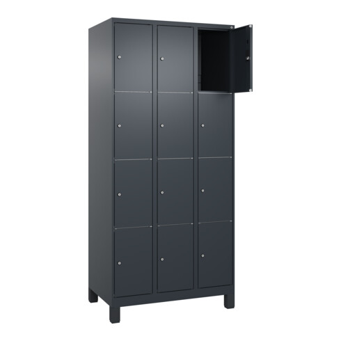 C+P Schließfachschrank Classic PLUS, Füße, 3 Abteile, 1950x900x500mm, 7016/7016 Innenhöhe Gefach oben (oberes 453 mm Front RAL 7016 Anthrazitgrau