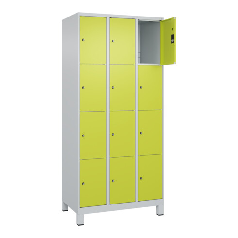 C+P Schließfachschrank Classic PLUS, Füße, 3 Abteile, 1950x900x500mm, 7035/0024 Innenhöhe Gefach oben (oberes 453 mm Front 1108060 RDS Viridingrün