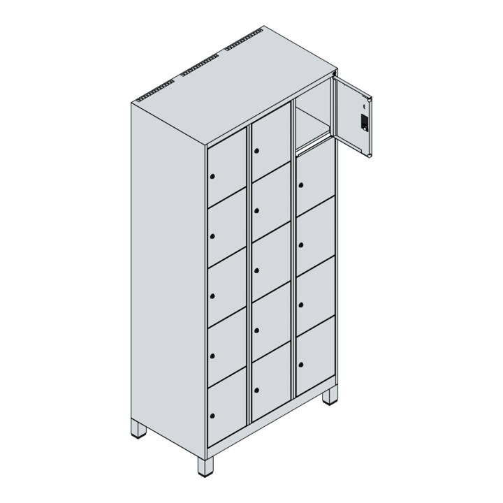 C+P Schließfachschrank Classic PLUS, Füße, 3 Abteile, 1950x900x500mm, 7035/7035 Innenhöhe Gefach oben (oberes 365 mm Front RAL 7035 Lichtgrau