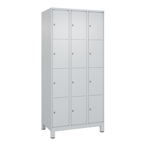 C+P Schließfachschrank Classic PLUS, Füße, 3 Abteile, 1950x900x500mm, 7035/7035 Innenhöhe Gefach oben (oberes 453 mm Front RAL 7035 Lichtgrau