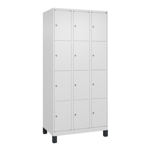 C+P Schließfachschrank Classic PLUS, Füße, 3 Abteile, 1950x900x500mm, 9016/9016 Innenhöhe Gefach oben (oberes 453 mm Front RAL 9016 Verkehrsweiß