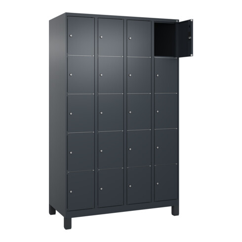 C+P Schließfachschrank Classic PLUS, Füße, 4 Abteile, 1950x1200x500mm, 7016/7016 Innenhöhe Gefach oben (oberes 365 mm Front RAL 7016 Anthrazitgrau