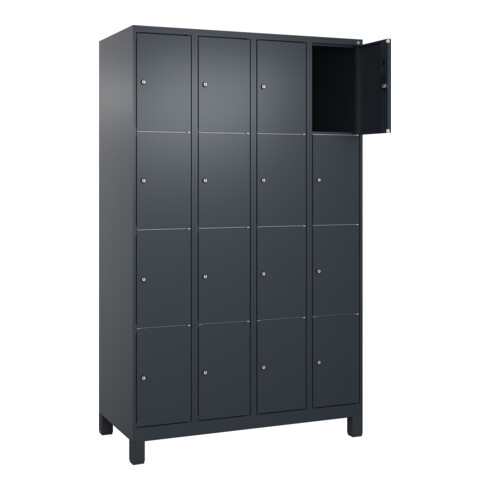 C+P Schließfachschrank Classic PLUS, Füße, 4 Abteile, 1950x1200x500mm, 7016/7016 Innenhöhe Gefach oben (oberes 453 mm Front RAL 7016 Anthrazitgrau