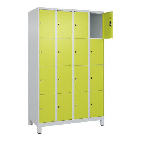 C+P Schließfachschrank Classic PLUS, Füße, 4 Abteile, 1950x1200x500mm, 7035/0024 Innenhöhe Gefach oben (oberes 453 mm Front 1108060 RDS Viridingrün