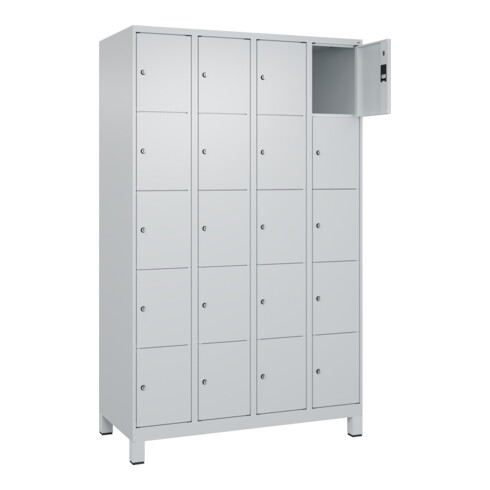 C+P Schließfachschrank Classic PLUS, Füße, 4 Abteile, 1950x1200x500mm, 7035/7035 Innenhöhe Gefach oben (oberes 365 mm Front RAL 7035 Lichtgrau