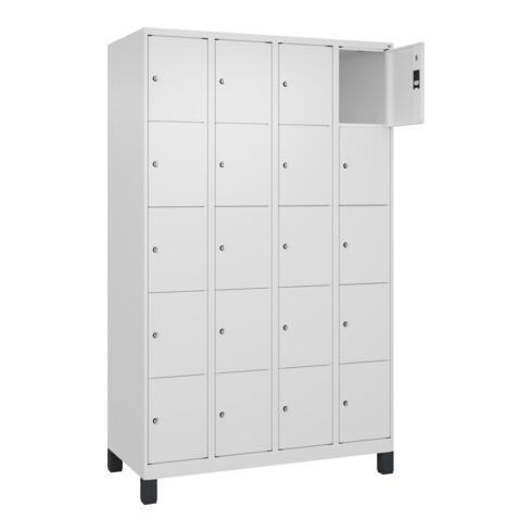 C+P Schließfachschrank Classic PLUS, Füße, 4 Abteile, 1950x1200x500mm, 9016/9016 Innenhöhe Gefach oben (oberes 365 mm Front RAL 9016 Verkehrsweiß