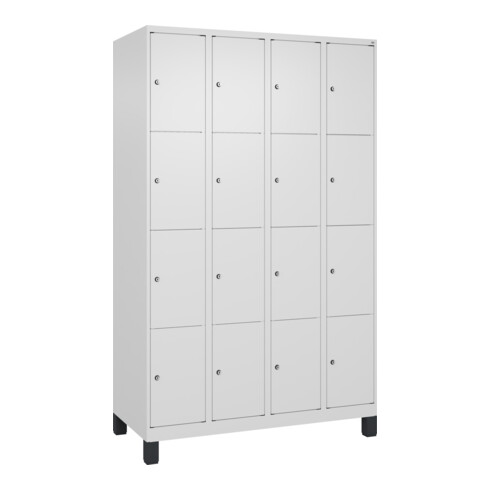 C+P Schließfachschrank Classic PLUS, Füße, 4 Abteile, 1950x1200x500mm, 9016/9016 Innenhöhe Gefach oben (oberes 453 mm Front RAL 9016 Verkehrsweiß