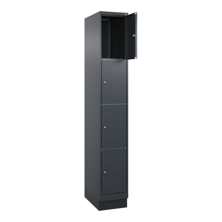 C+P Schließfachschrank Classic PLUS, Sockel, 1 Abteil, 1950x300x500mm, 7016/7016 Innenhöhe Gefach oben (oberes 453 mm Front RAL 7016 Anthrazitgrau