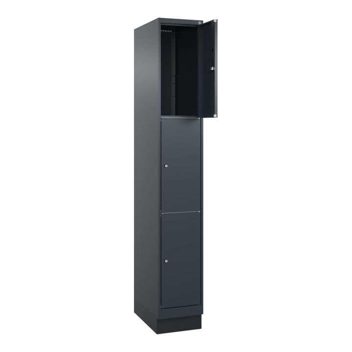 C+P Schließfachschrank Classic PLUS, Sockel, 1 Abteil, 1950x300x500mm, 7016/7016 Innenhöhe Gefach oben (oberes 599 mm Front RAL 7016 Anthrazitgrau