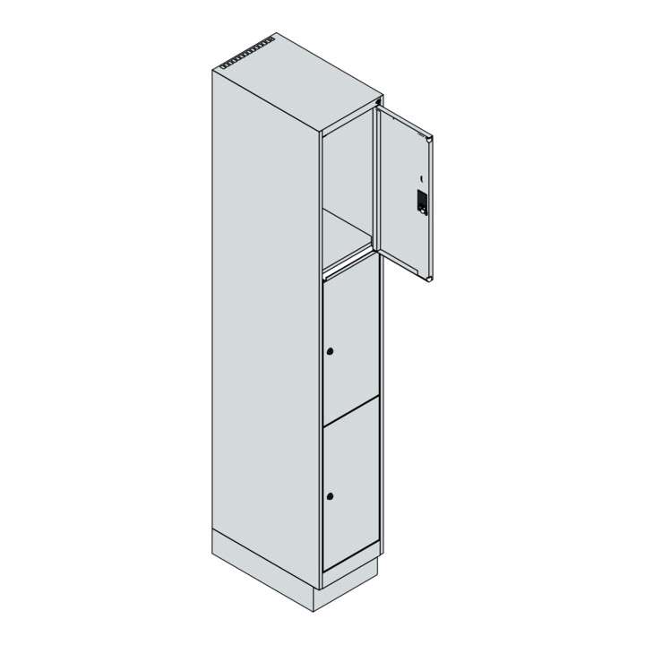 C+P Schließfachschrank Classic PLUS, Sockel, 1 Abteil, 1950x300x500mm, 7016/7016 Innenhöhe Gefach oben (oberes 599 mm Front RAL 7016 Anthrazitgrau