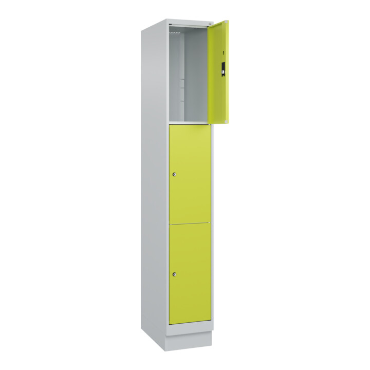C+P Schließfachschrank Classic PLUS, Sockel, 1 Abteil, 1950x300x500mm, 7035/0024 Innenhöhe Gefach oben (oberes 599 mm Front 1108060 RDS Viridingrün
