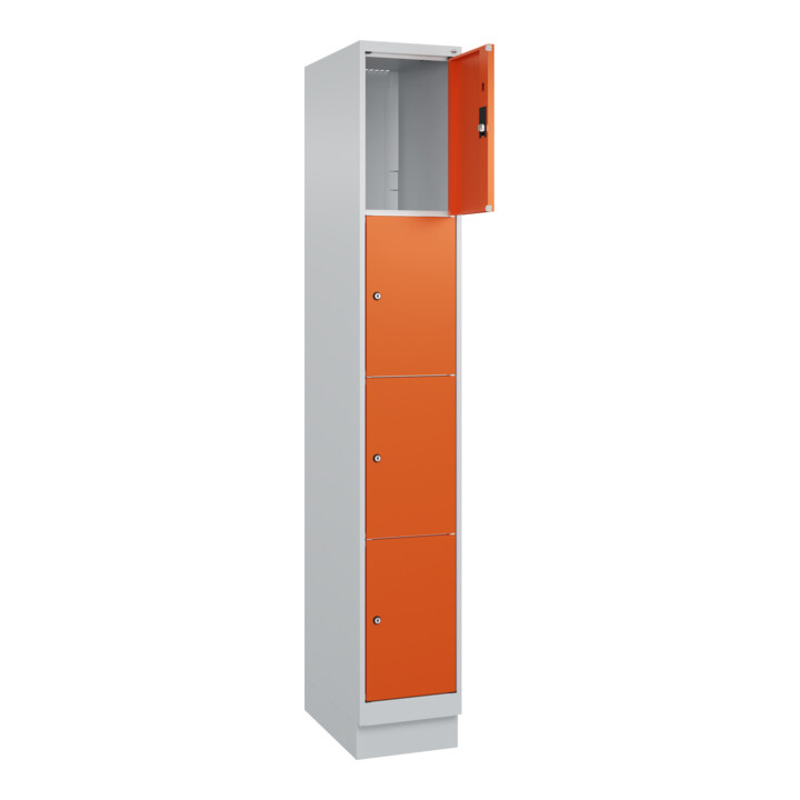 C+P Schließfachschrank Classic PLUS, Sockel, 1 Abteil, 1950x300x500mm, 7035/2004 Innenhöhe Gefach oben (oberes 453 mm Front RAL 2004 Reinorange