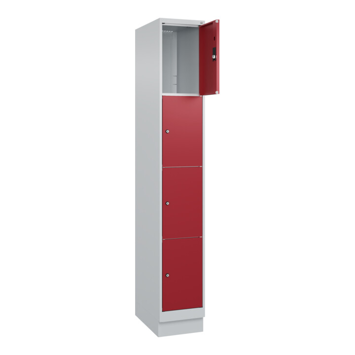 C+P Schließfachschrank Classic PLUS, Sockel, 1 Abteil, 1950x300x500mm, 7035/3003 Innenhöhe Gefach oben (oberes 453 mm Front RAL 3003 Rubinrot