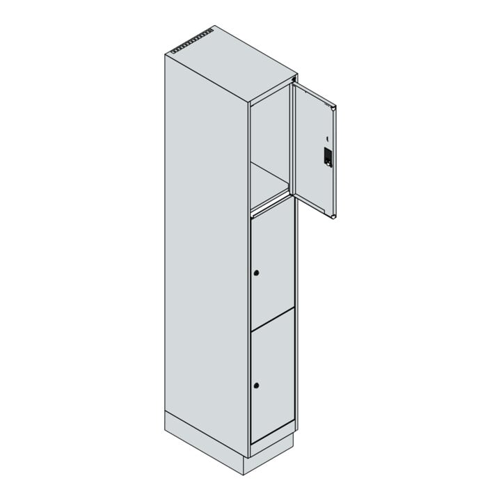 C+P Schließfachschrank Classic PLUS, Sockel, 1 Abteil, 1950x300x500mm, 7035/3003 Innenhöhe Gefach oben (oberes 599 mm Front RAL 3003 Rubinrot