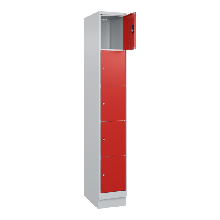 C+P Schließfachschrank Classic PLUS, Sockel, 1 Abteil, 1950x300x500mm, 7035/3020 Innenhöhe Gefach oben (oberes 365 mm Front RAL 3020 Verkehrsrot