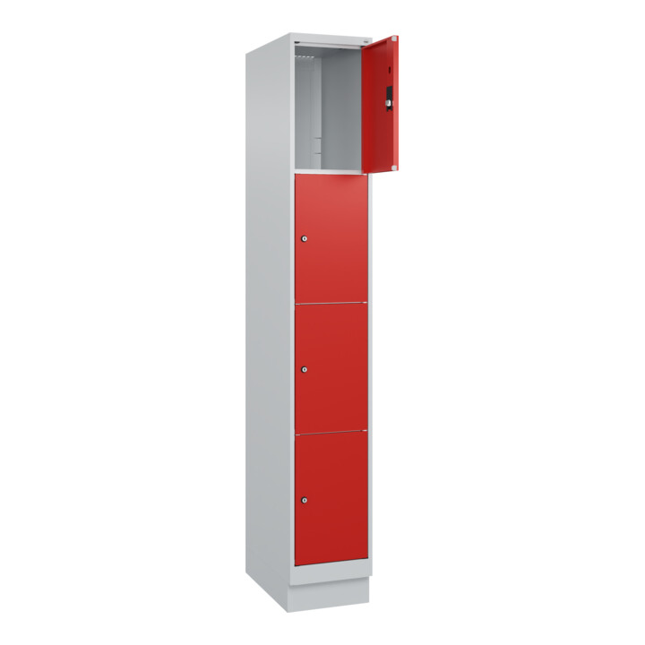 C+P Schließfachschrank Classic PLUS, Sockel, 1 Abteil, 1950x300x500mm, 7035/3020 Innenhöhe Gefach oben (oberes 453 mm Front RAL 3020 Verkehrsrot
