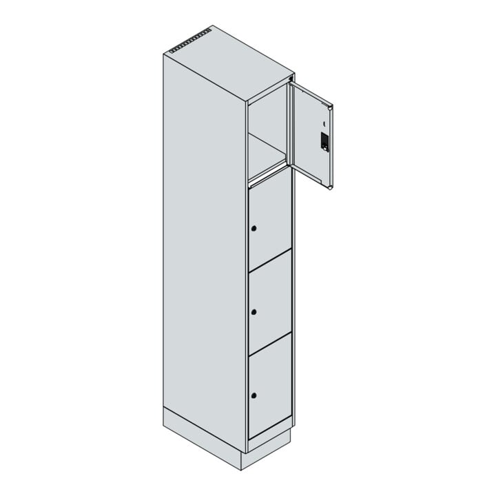 C+P Schließfachschrank Classic PLUS, Sockel, 1 Abteil, 1950x300x500mm, 7035/3020 Innenhöhe Gefach oben (oberes 453 mm Front RAL 3020 Verkehrsrot