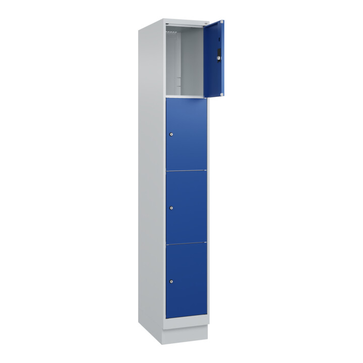 C+P Schließfachschrank Classic PLUS, Sockel, 1 Abteil, 1950x300x500mm, 7035/5010 Innenhöhe Gefach oben (oberes 453 mm Front RAL 5010 Enzianblau